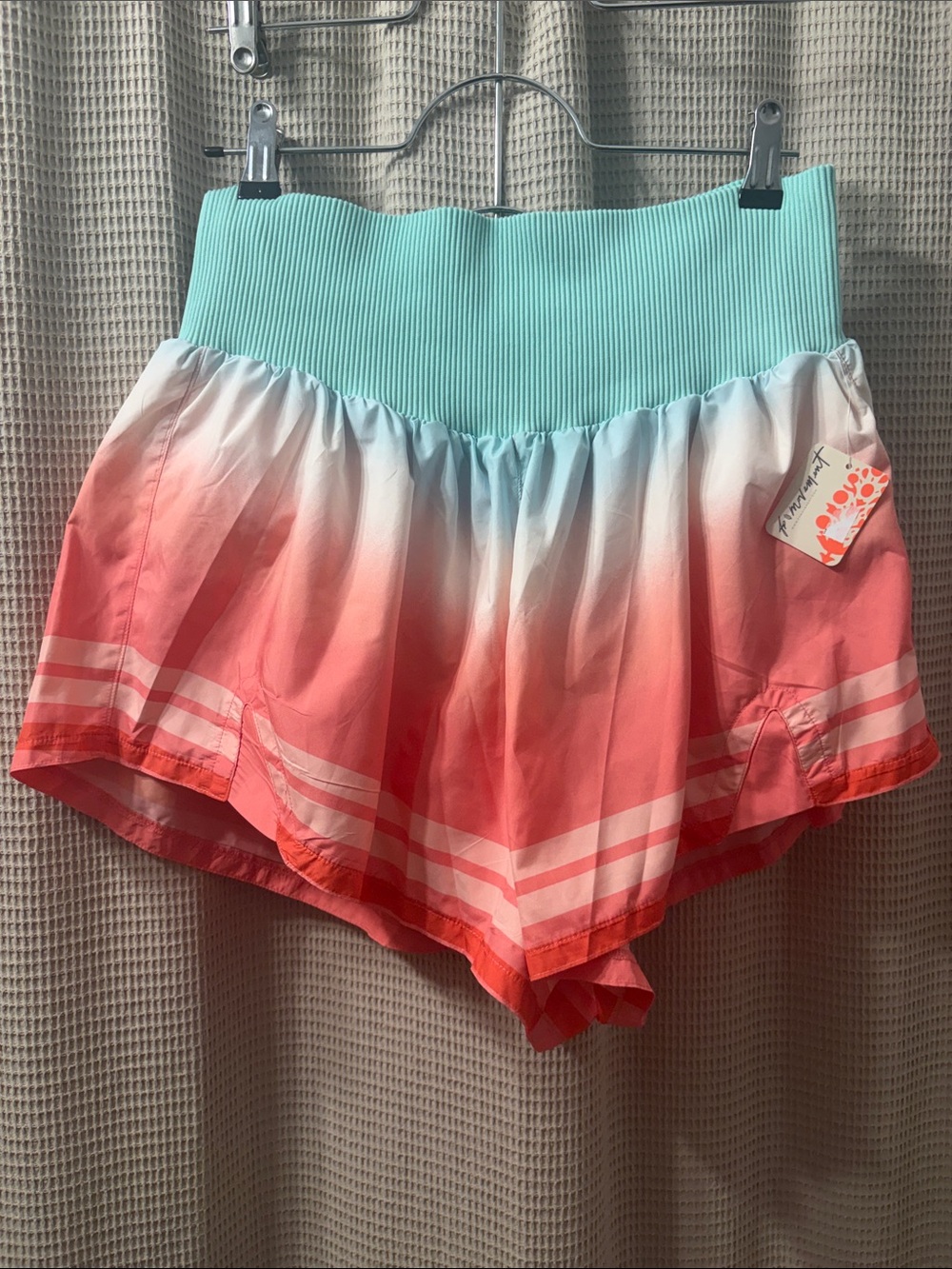 Free people movement  Coral Ombre Athletic Shorts with Aqua Ribbed Waistband - Picture 3 of 10